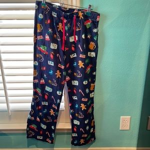 Women’s Christmas PJ pants navy blue with colorful items pattern size S